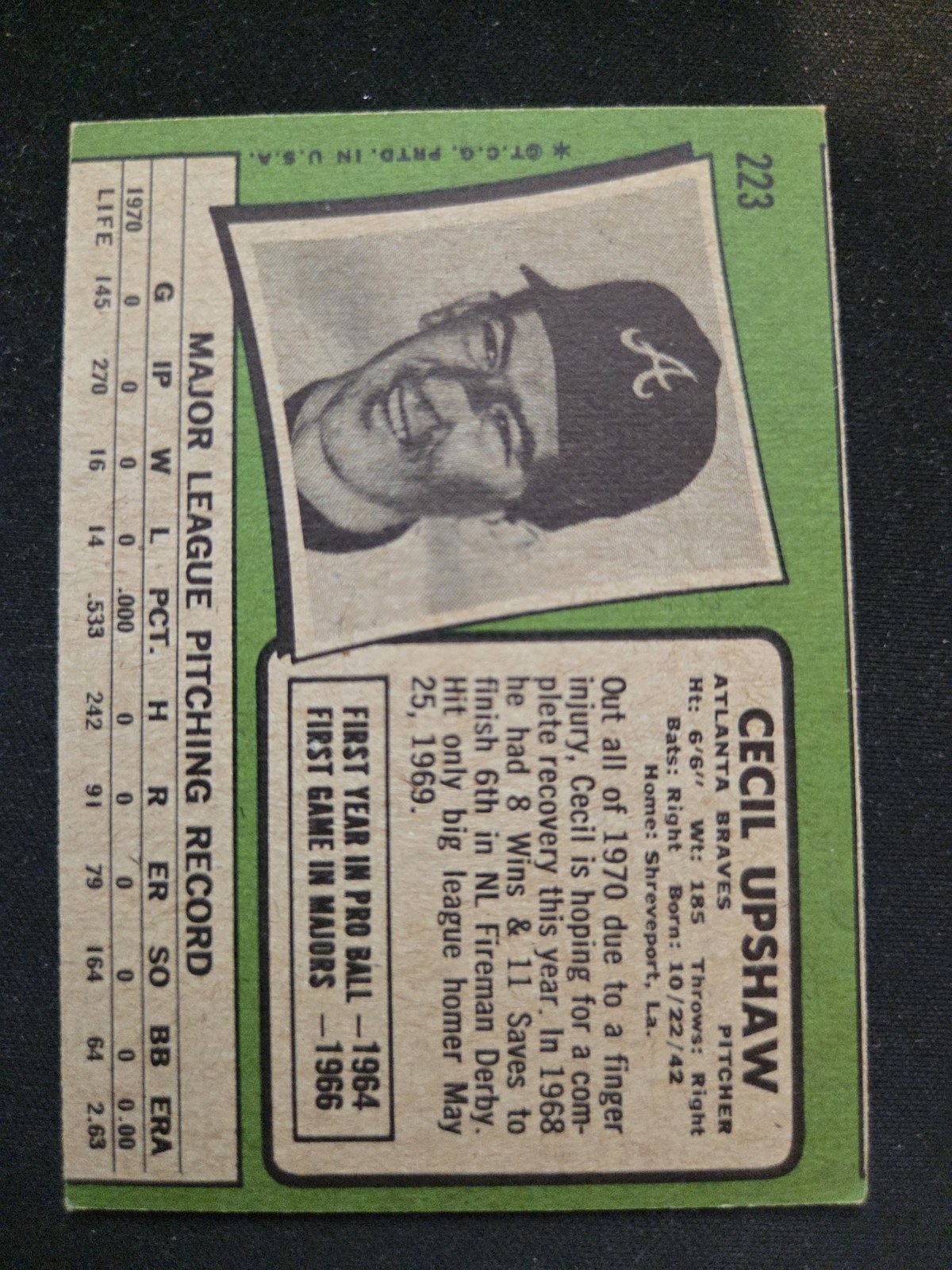 Cecil Upshaw Topps #223 back