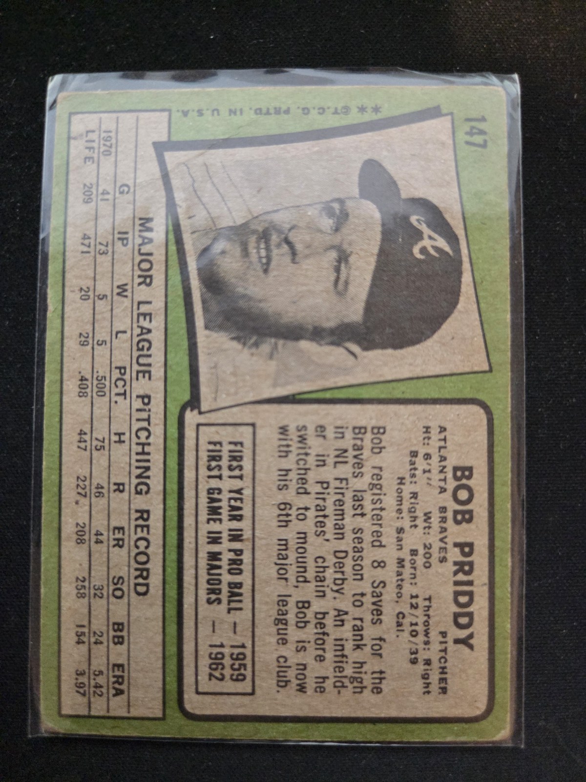 Bob Priddy Topps #147 back