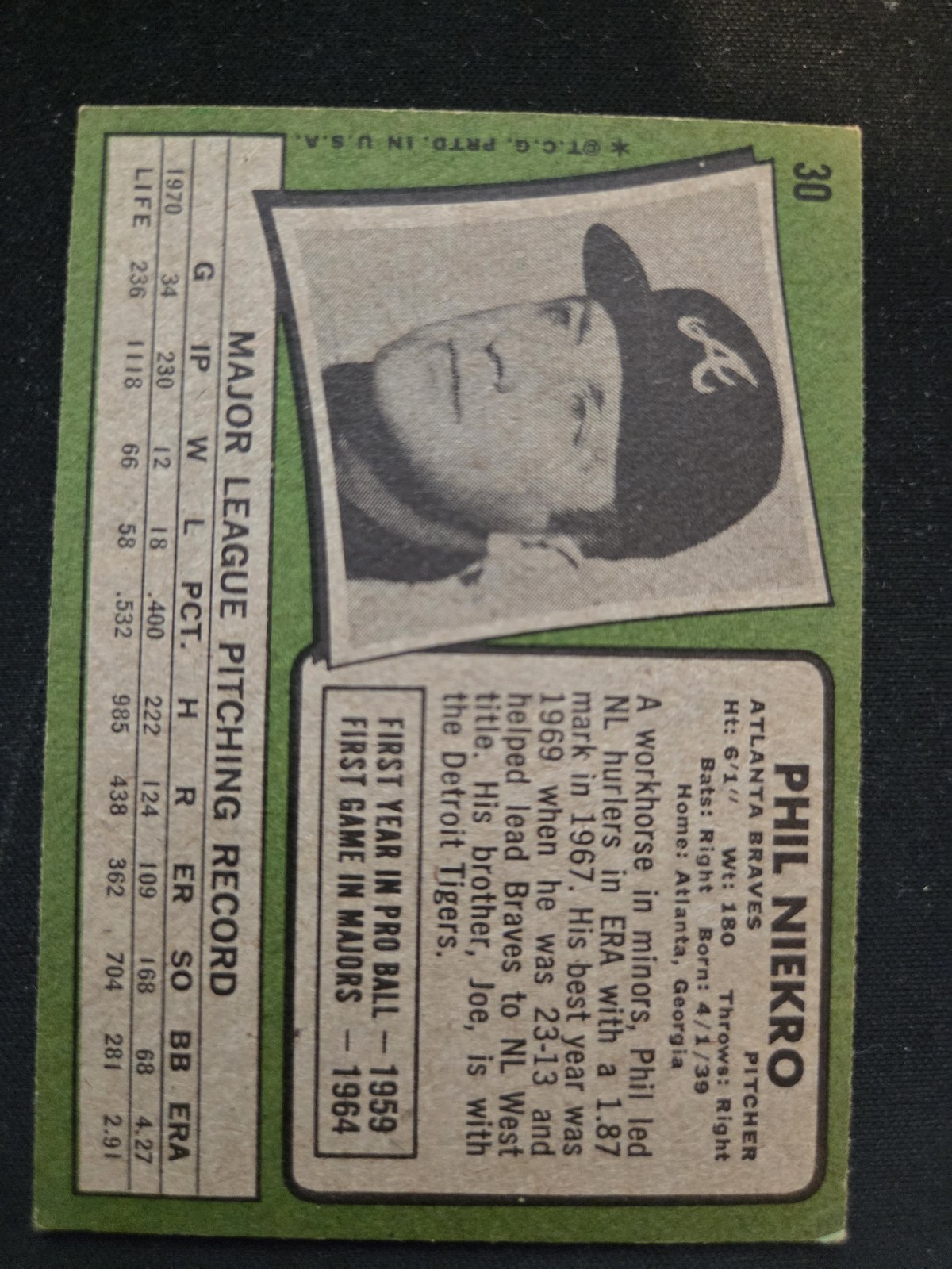 Phil Niekro Topps #30 back