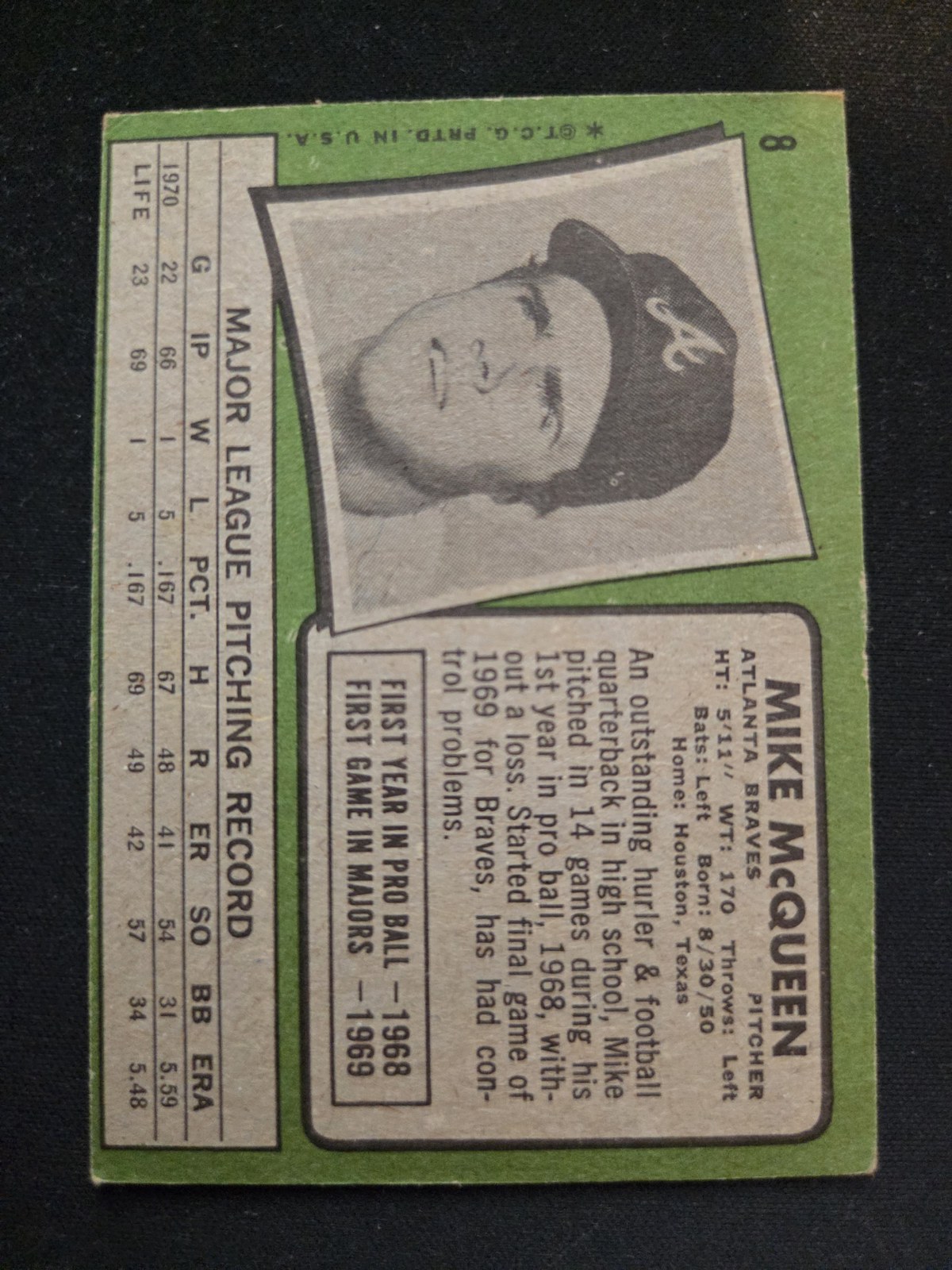 Mike McQueen Topps #8 back