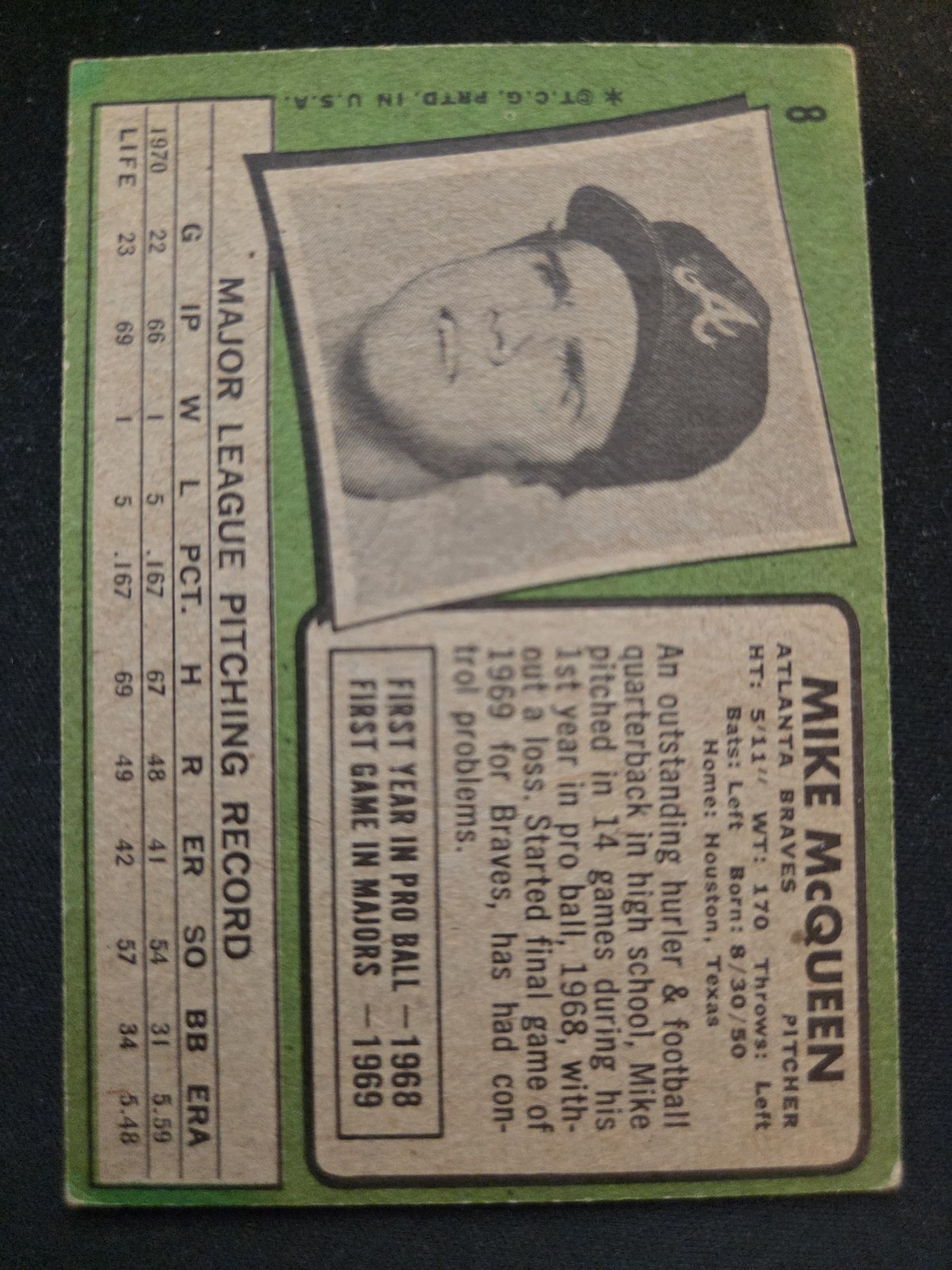 Mike McQueen Topps #8 back