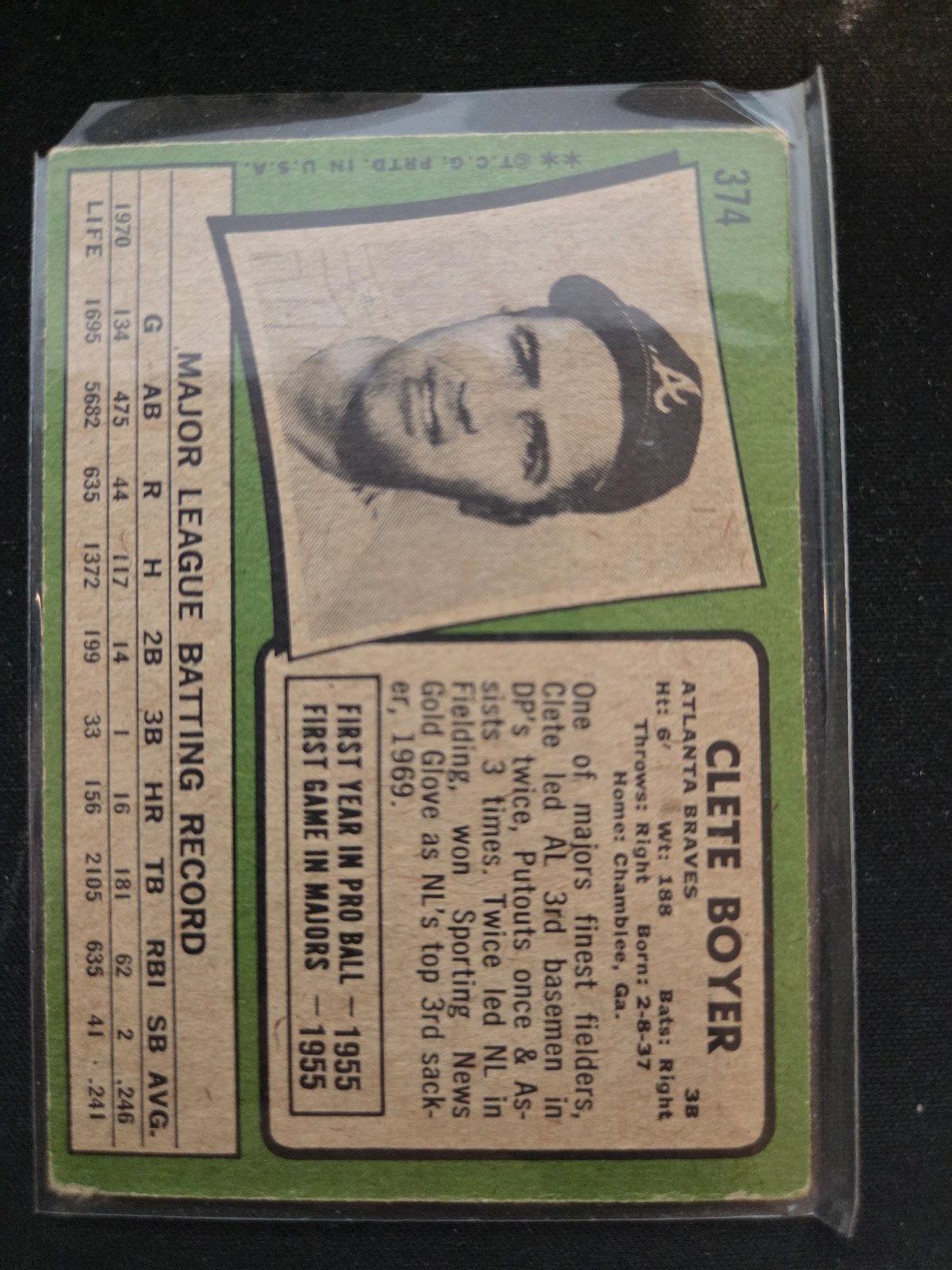 Clete Boyer Topps #374 back